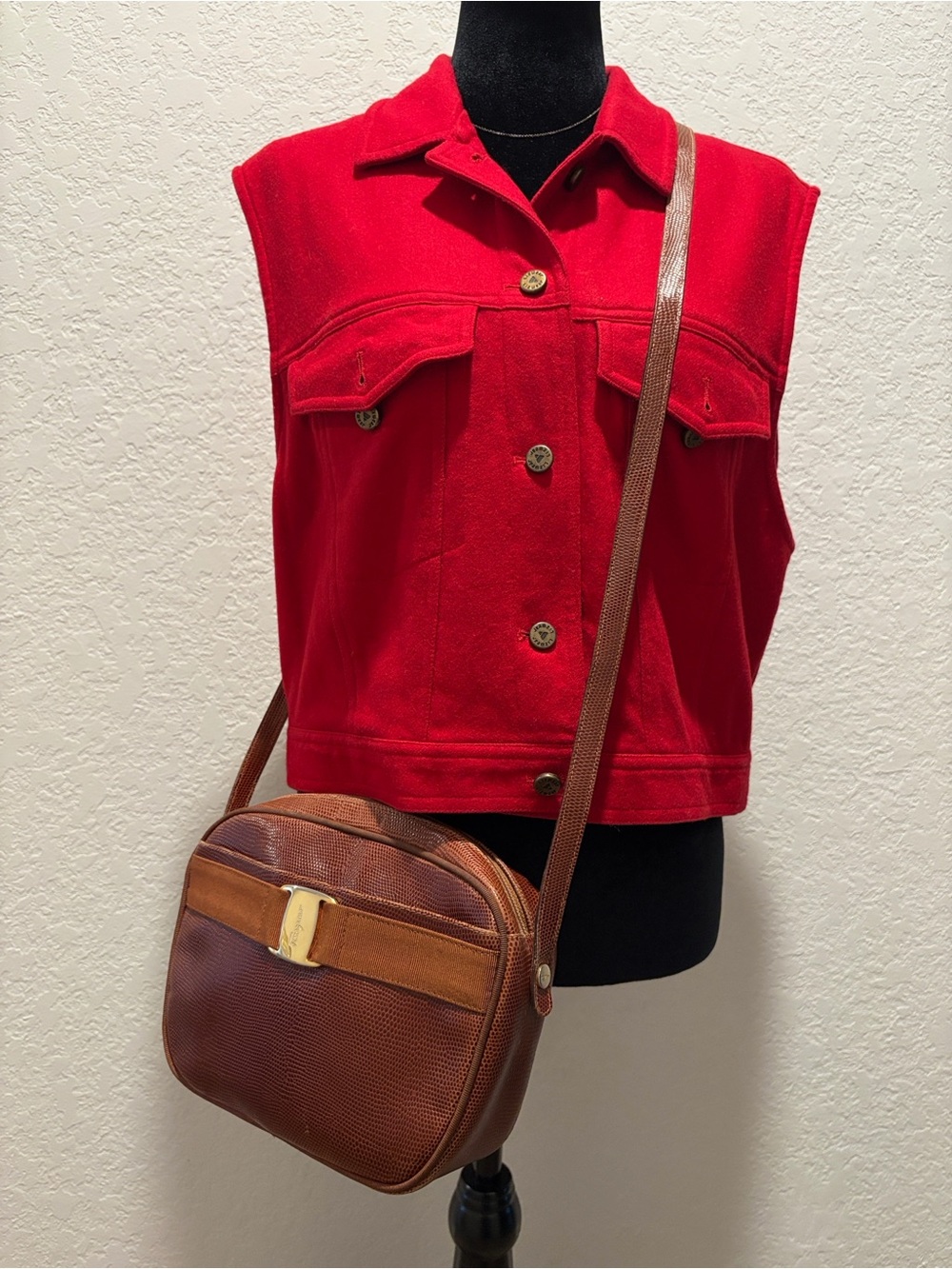 Salvatore Ferragamo Leather Crossbody Bag with Gold Accent